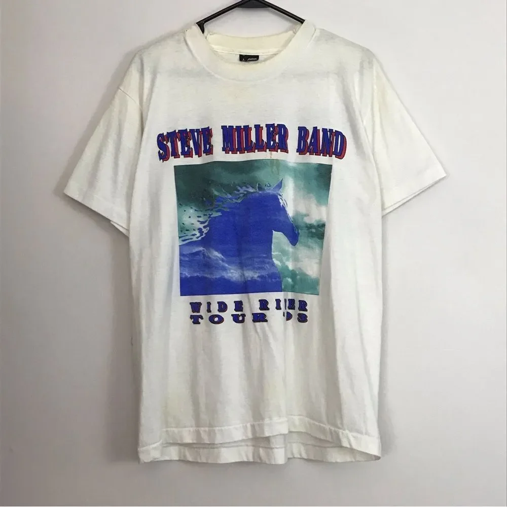 Vintage Steve Miller Band 1993 Wide River Tour 90s White Tshirt Mens Sz Large
